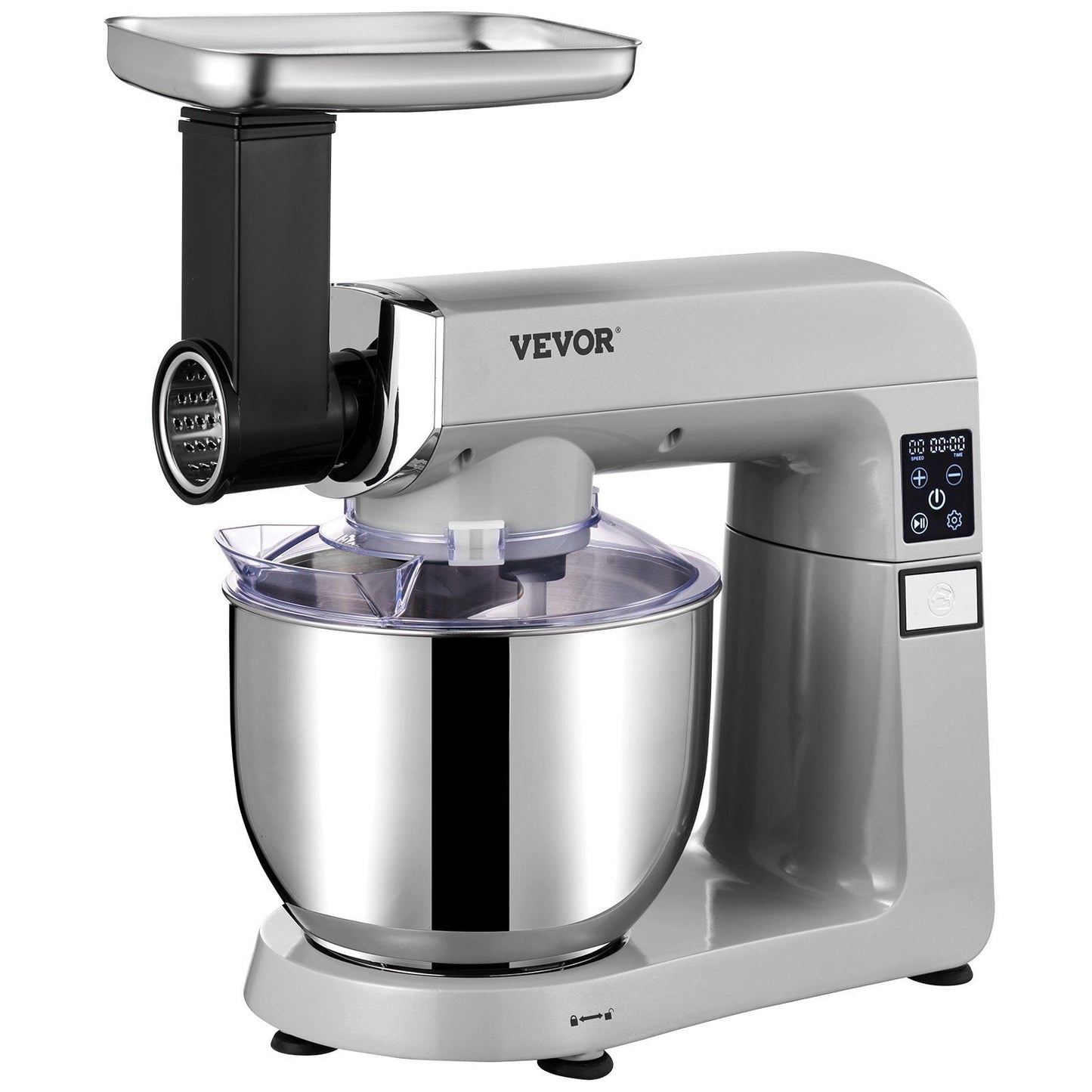6 in 1 Stand Mixer, 450W Multifunctional Electric Mixer with Tilt-Head, 6 Speeds and LCD Screen Timing, 7.4Qt Stainless Bowl, Dough Hook, Flat Beater, Whisk, Scraper, Grinder, Stuffer, Slicer