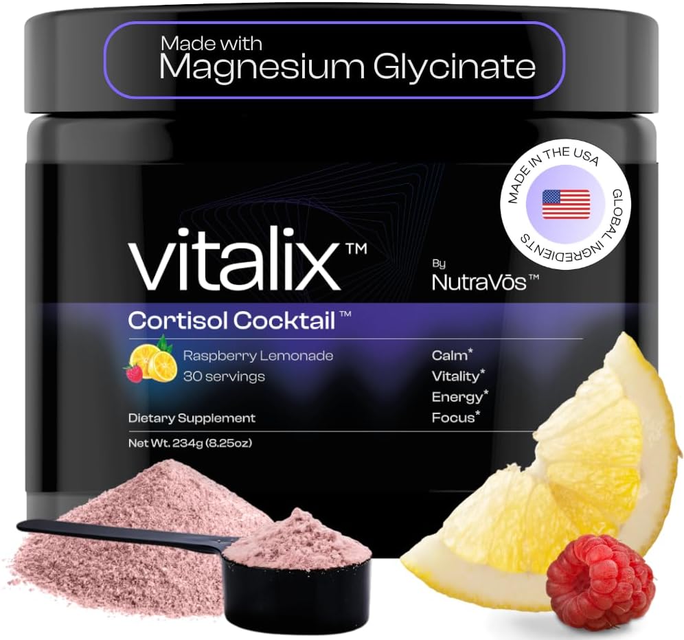 Vitalix Cortisol Cocktail–Premium Calm Drink Mix | Cortisol Supplements for Women & Men + Cortisol Detox | Ashwagandha KSM 66, Magnesium Glycinate, L Theanine | Raspberry Lemonade – 30 Servings