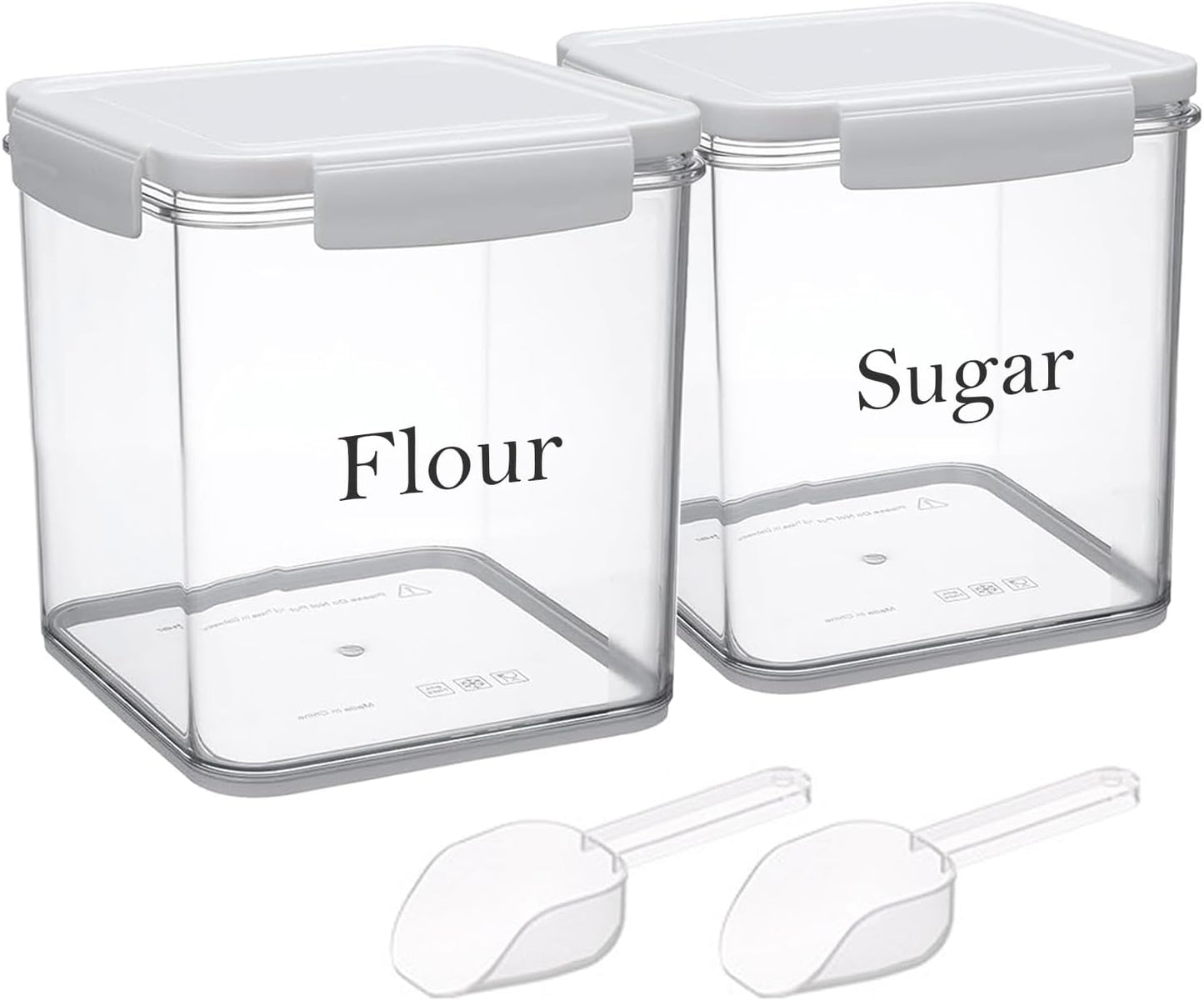 Yomjarl Set of 2 Large Food Storage Jars 4L - Airtight Containers with Lids, White with Free Spoon - Kitchen Canisters for Sugar,Flour,Coffee,Pantry Organization-S
