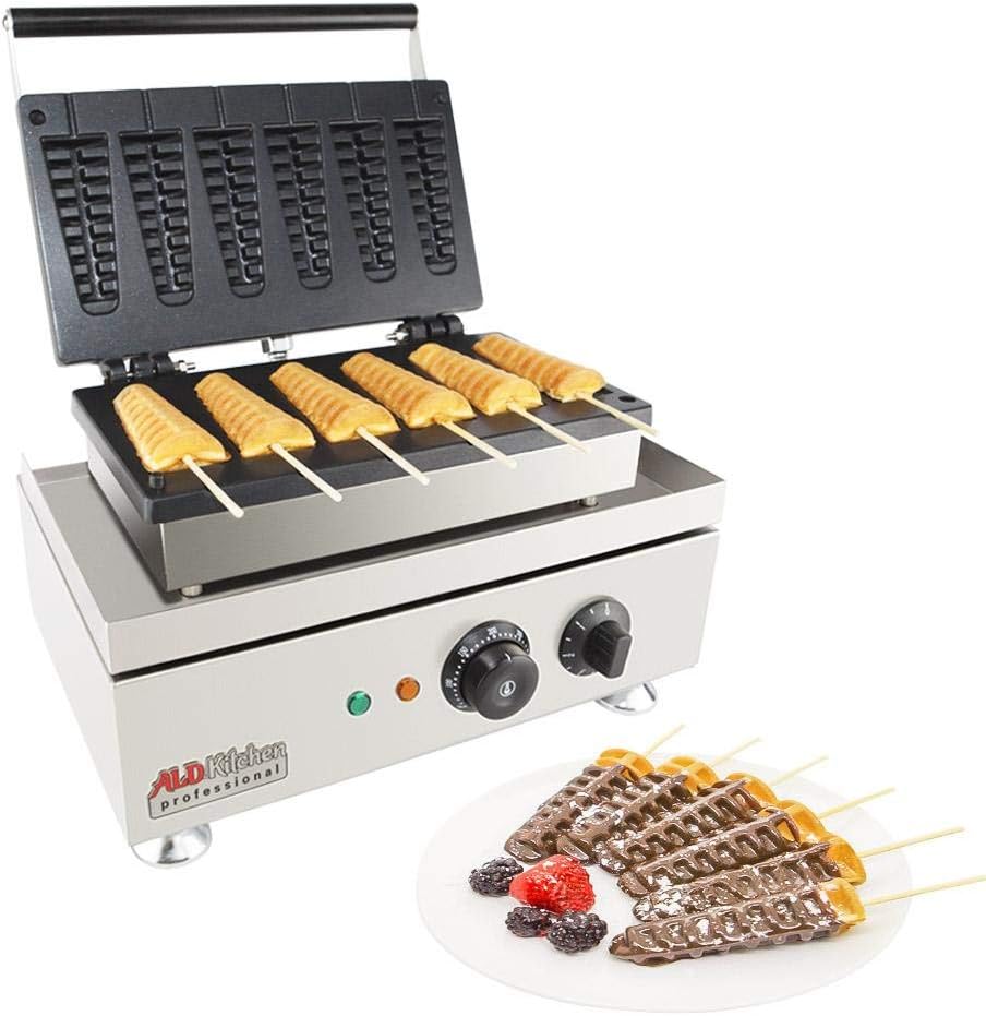ALDKitchen Waffle Iron | Nonstick Coating | Stainless Steel Machine for Restaurant Use | 110V (6 Tree-Shaped Waffles)