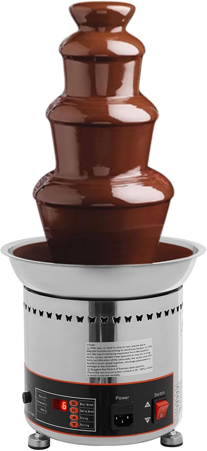 4-Tiers Commercial Stainless Steel Chocolate Fountain,230W Electric Chocolate Fondue-Fountain Cheese Sauce w\/Heating Knob for Wedding Celebrations Party,Capacity 6.61 lbs