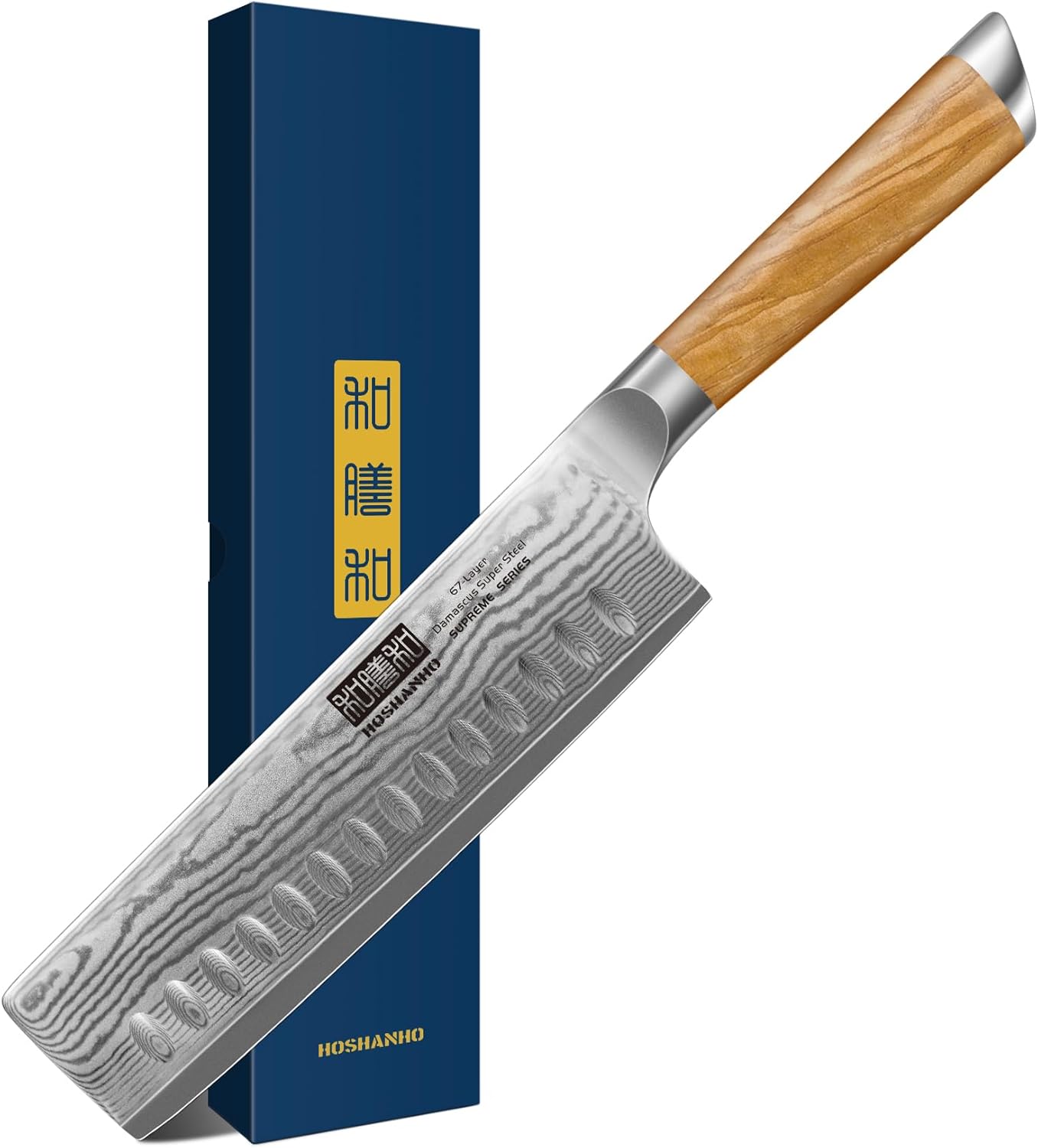 HOSHANHO Damascus Nakiri Knife 6.5 Inch, Super Sharp Damascus VG-10 Japanese Kitchen Knife, Cleaver and Vegetable Knife with Ergonomic Olive Wood Handle