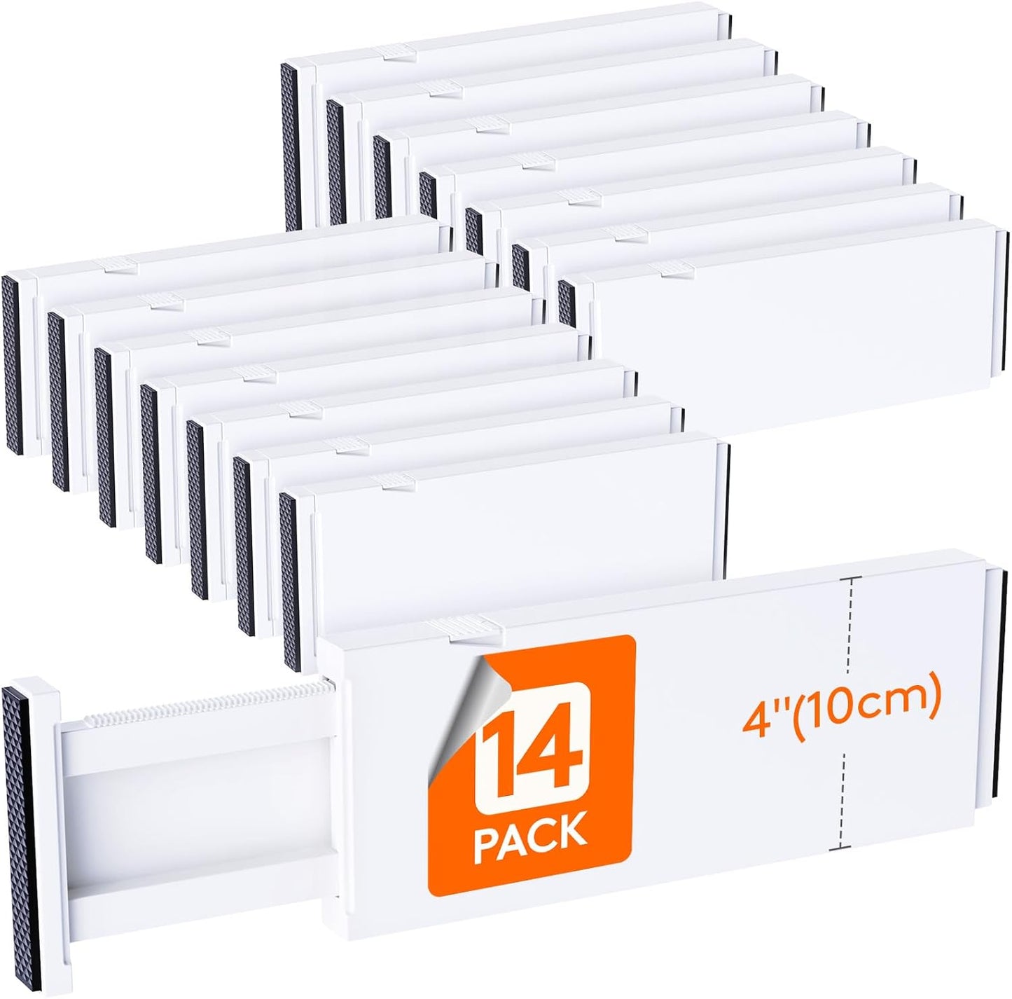 Lifewit 14 Pack Drawer Dividers 4" High, 11-17" Adjustable Drawer Organizers for Clothes, Expandable Dresser Separators in Bedroom\/Bathroom\/Kitchen\/Fridge\/Office Organization and Storage, White