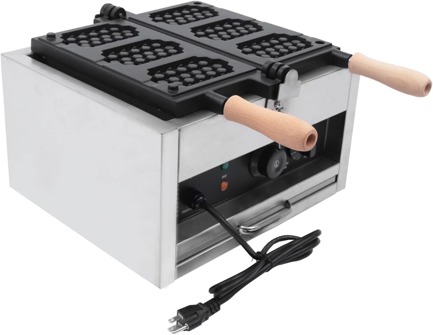 Honeycomb Shaped Waffle Maker Non-stick Waffle Iron Maker with Double-Sided Heating Adjustable Time and Temperature for Homes Cafes Food Stores Restaurants 1400W 110V