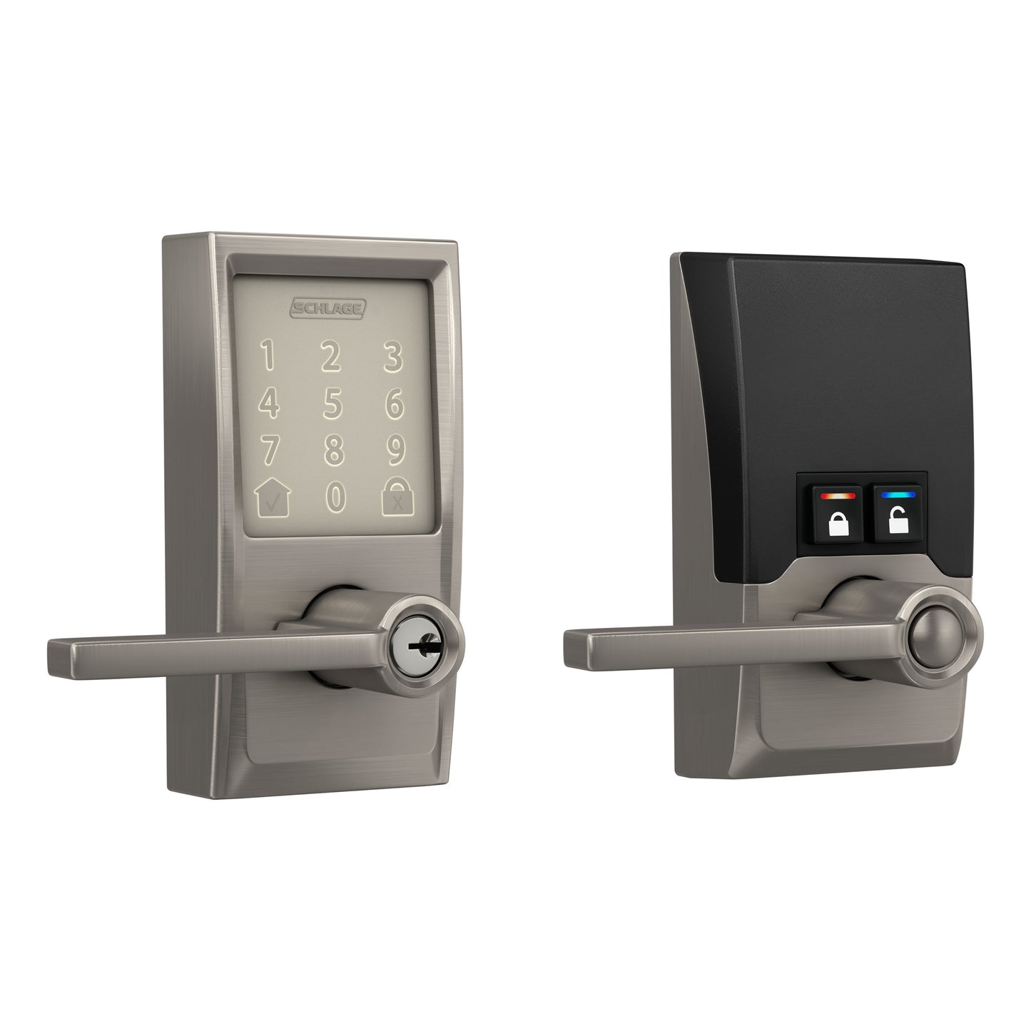 Schlage Encode Lever Century-Latitude Satin Nickel Smart Lock Electronic Handle with Wifi Bluetooth Touchscreen Keypad FE789WBVCEN619LAT