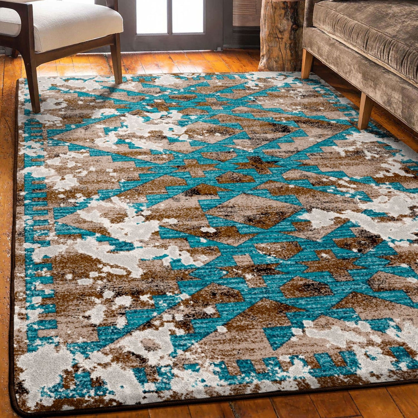 American Dakota 5 x 8 (ft) Tufted Turquoise Rectangular Indoor Southwestern Area rug