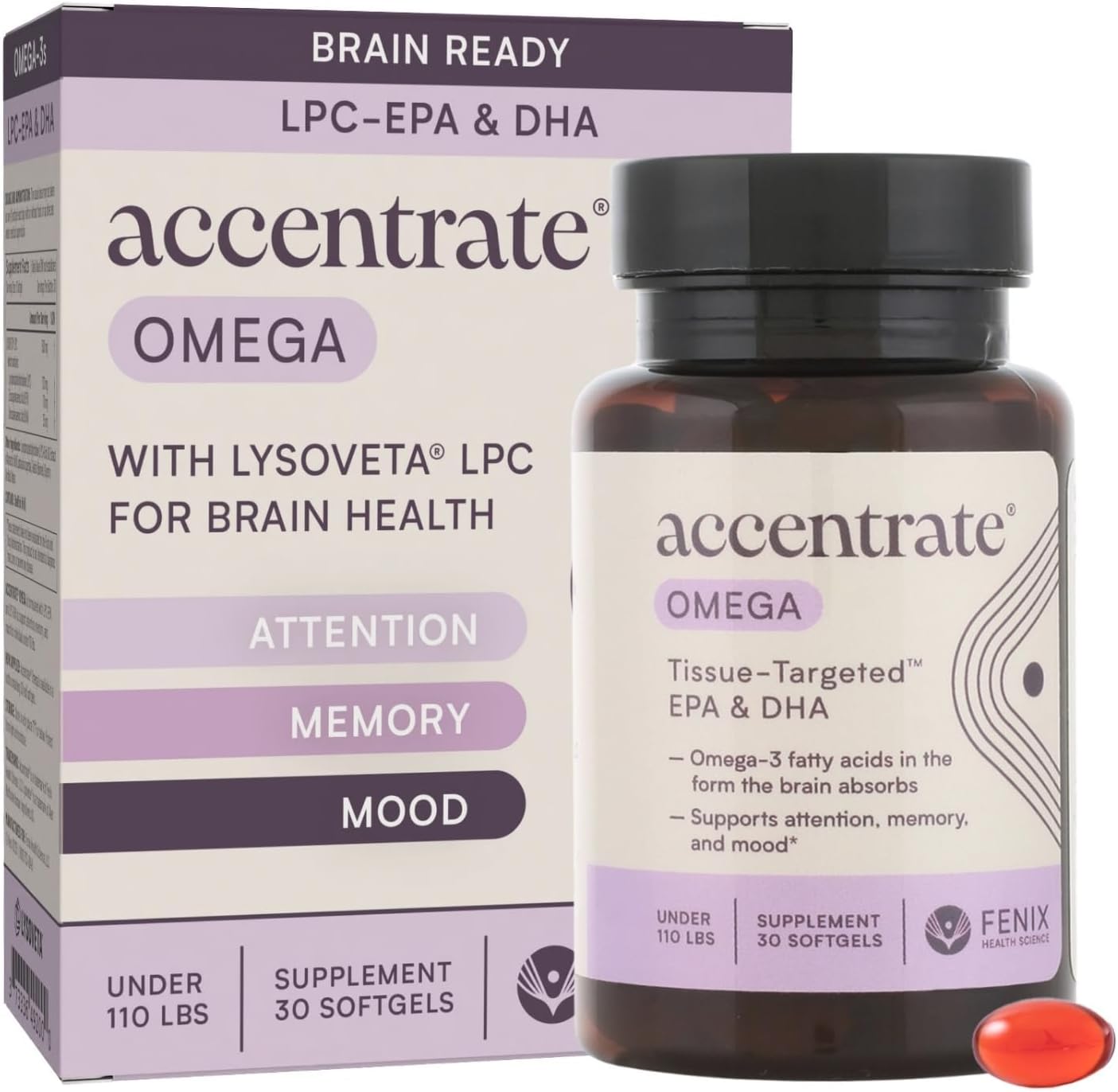Omega w\/LYSOVETA LPC | EPA & DHA Supplements for Brain Health | Focus, Attention, Memory, & Mood | 6X Higher Absorption Than Fish Oil | Omega-3 Fatty Acid Supplements | Highest Potency LPC-DHA