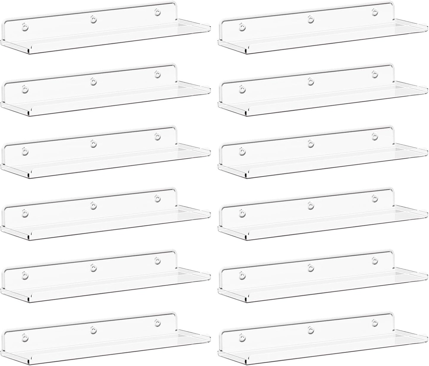 Lifewit Floating Shelves for Wall, 12 Pack Clear Acrylic Shelf 15" Room Decor for Bookcase\/Vinyl Record Display\/Photo\/Picture in Bedroom, Living Room, Bathroom, Kitchen Storage and Organization