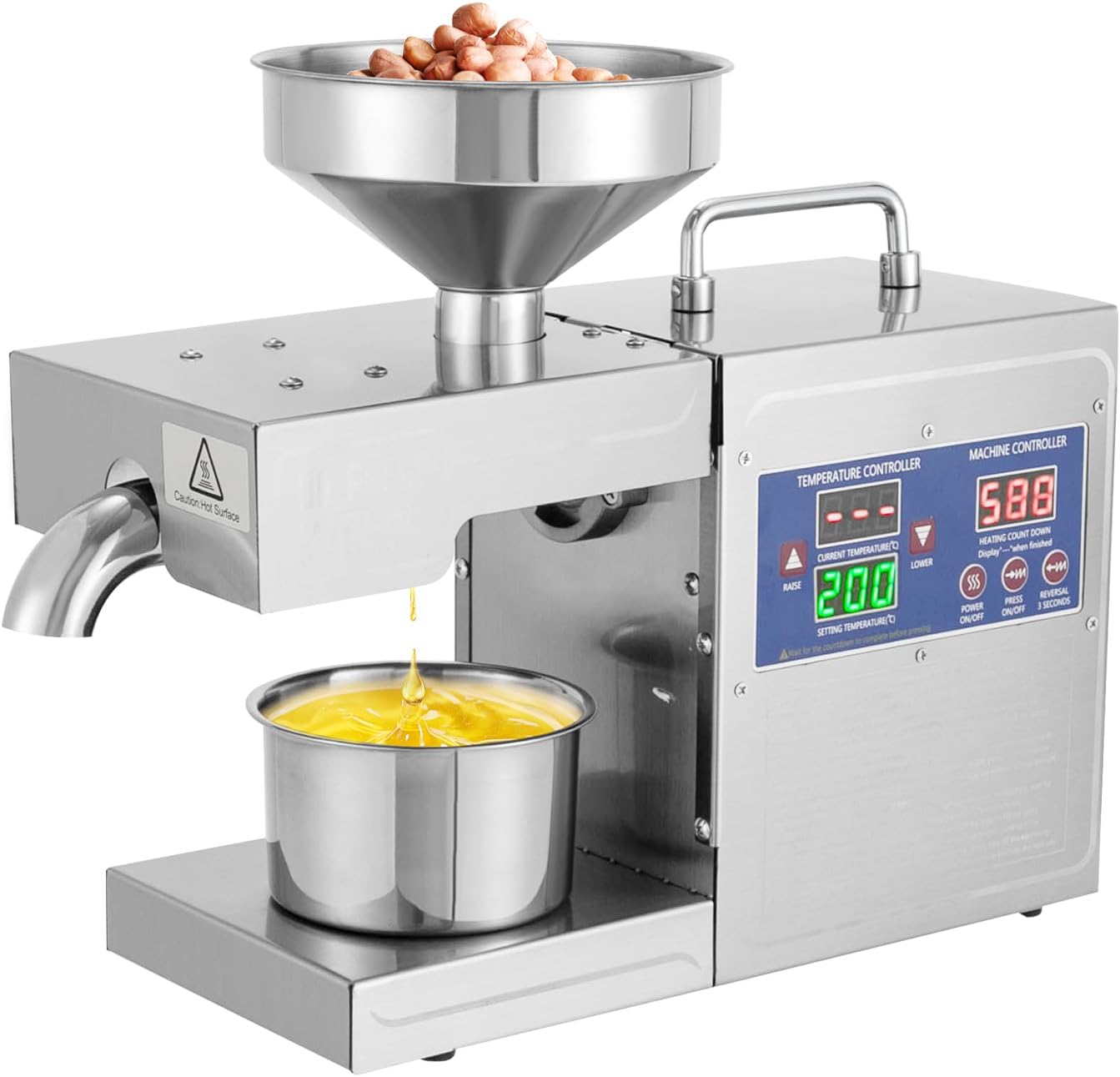 820W Cold&Hot Oil Press Machine for Home Commercial, Electric Automatic Oil Press Extractor for Seeds Nuts,Oil Mill Machine w/Intelligent Temperature Control