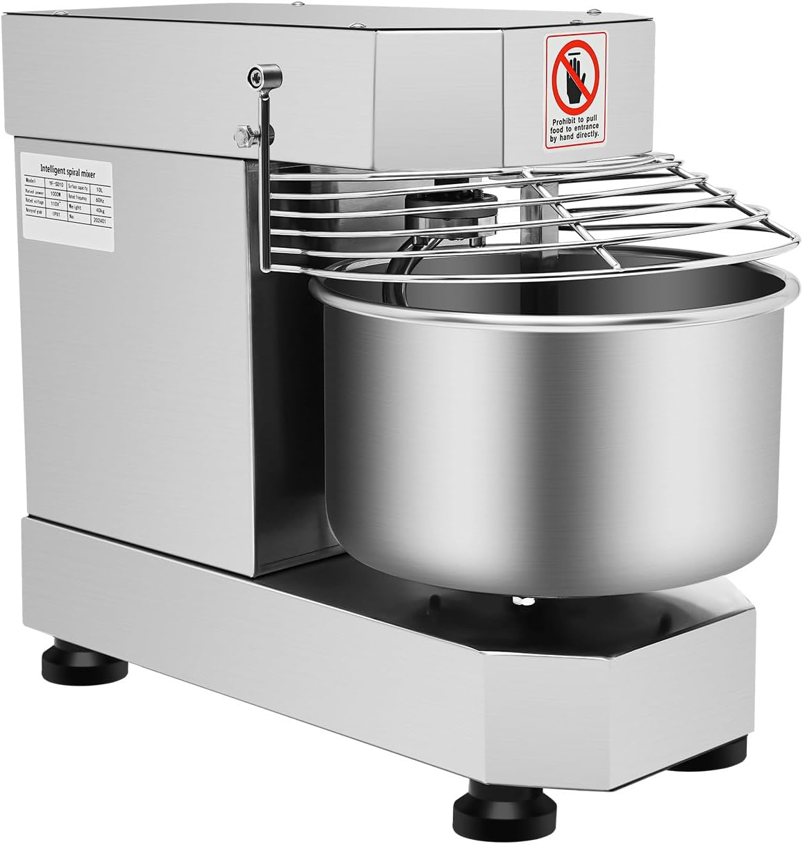 Electric Kitchen Mixer 10L/2.6Gal 750W Commercial Dough Kneading Machine with Adjustable Speed, Security Shield for Kneading Dough, Stirring Jams, Whipping Cream (Silver)