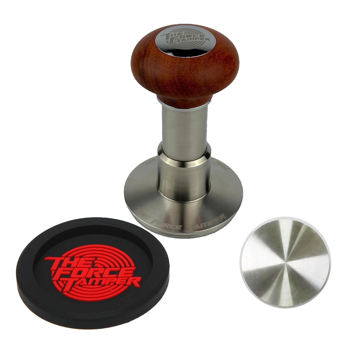 KuGuo The Force Tamper Automatic Impact Adjustable Constant Pressure and Autoleveling Coffee Tamper Reddish Brown Jellyfish Wooden Handle Set Pro (Standard Set, 54.00mm)