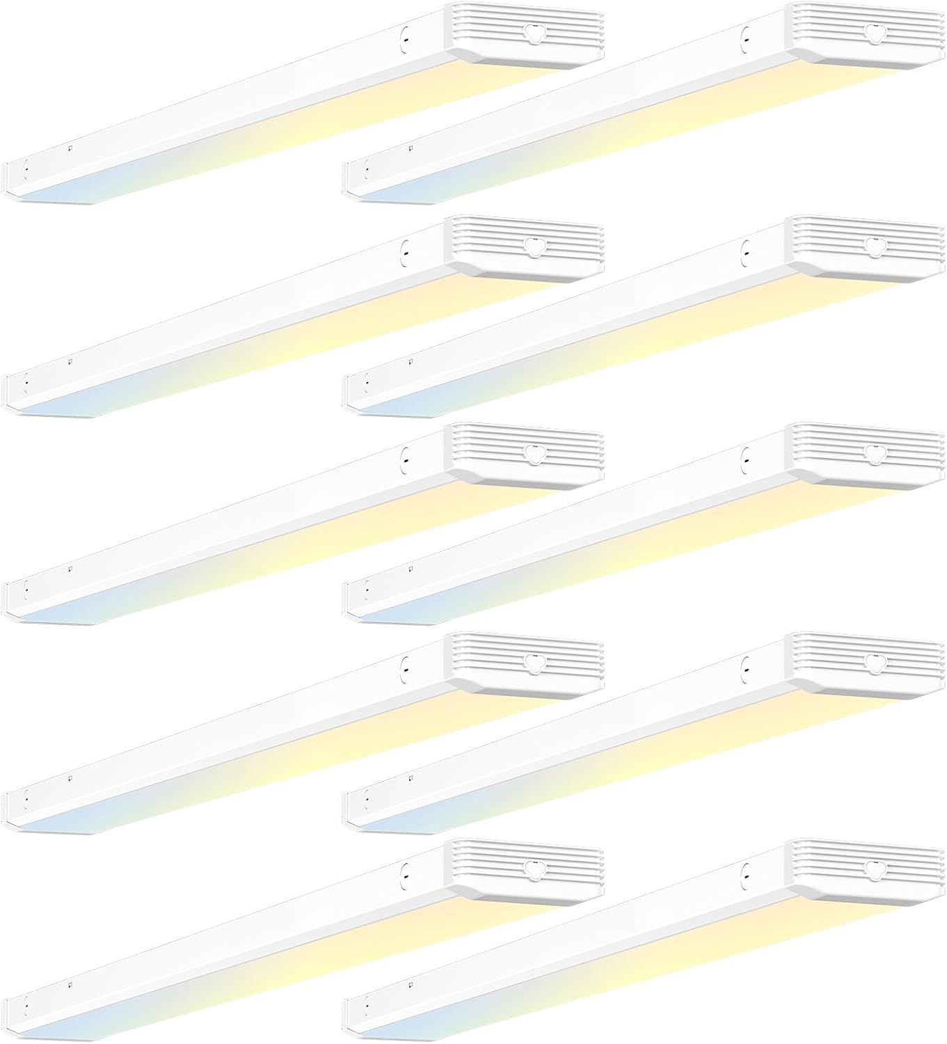 BBOUNDER 10 Pack 4FT LED Wraparound Light with 3CCT Selectable, 4000K\/5000K\/6500K, Super Bright 5500LM 50W 4 Foot Fluorescent Fixture, Flush Mount Office Ceiling Light for Kitchen Garage, White