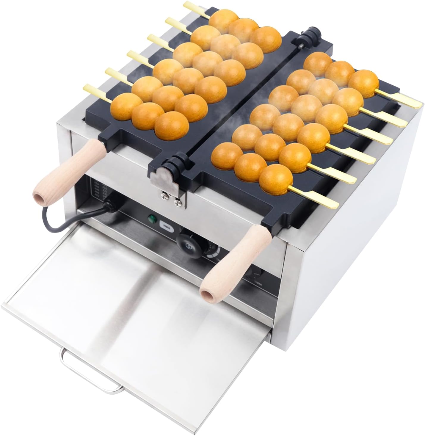 6-Grid Bubble Egg Waffle Maker Baking Machine, Electric Waffle Pancake Baker with Non-stick Coating, 1400W Time & Temperature Control Electric Bubble Waffle Machine for Commercial and Home
