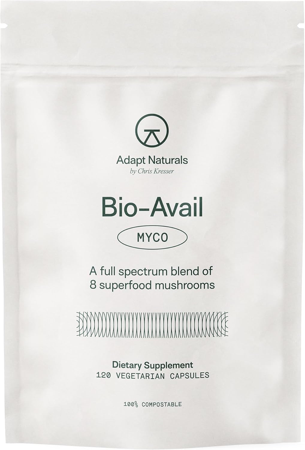 Adapt Naturals Bio-Avail Myco - 8-in-1 Bioavailable Mushroom Supplement Mushroom Complex - Chaga, Cordyceps, Reishi, Lions Mane - Blood Pressure, Memory, Immune - 120 Capsules
