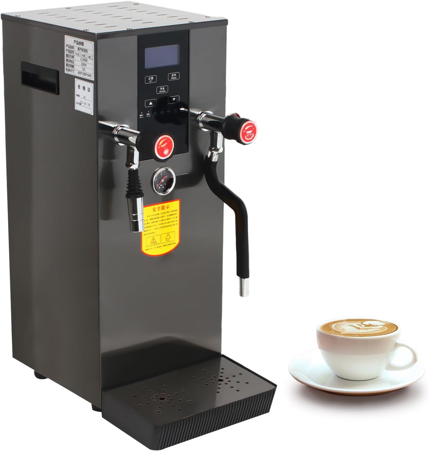 Commercial Milk Frother, 12L Multi-Purpose Full-Automatic Steam Boiling Water Frothing Machine, LED Screen Display Electric Milk Foam Machine, Suitable For Cafe, Bubble Tea Stores, Coffee Shops