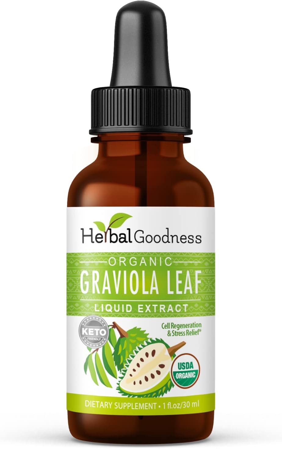 Herbal Goodness Graviola Soursop Leaf Extract | Organic Guanabana Leaves for Cell Support, Immune Boost, and Strong Cell Regeneration | Soursop Bitters USDA Organic Kosher - 1oz