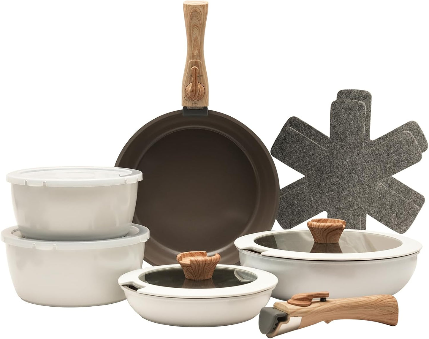 ZHANG XIAO QUAN SINCE 1628 Pots and Pans Set - 13PCS Aluminium Non Stick Cookware, White, Oven Safe, PTFE\/PFAS\/PFOA Free, Detachable Handle