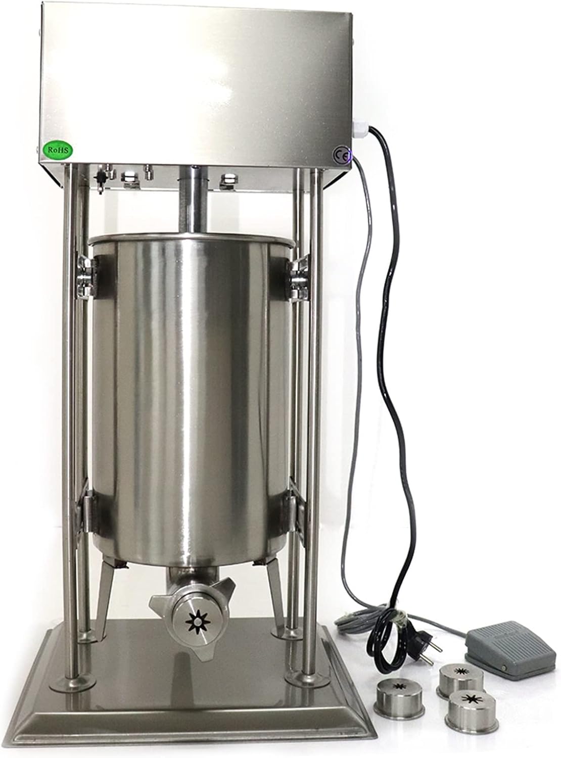 Electric Churros Maker Machine, 40W 15L Stainless Steel Churro Maker Machine Electric Latin Fruit Equipment Churro Donut Sausage Stuffer Machines w/4 Moulds for Commercial Home Hotels