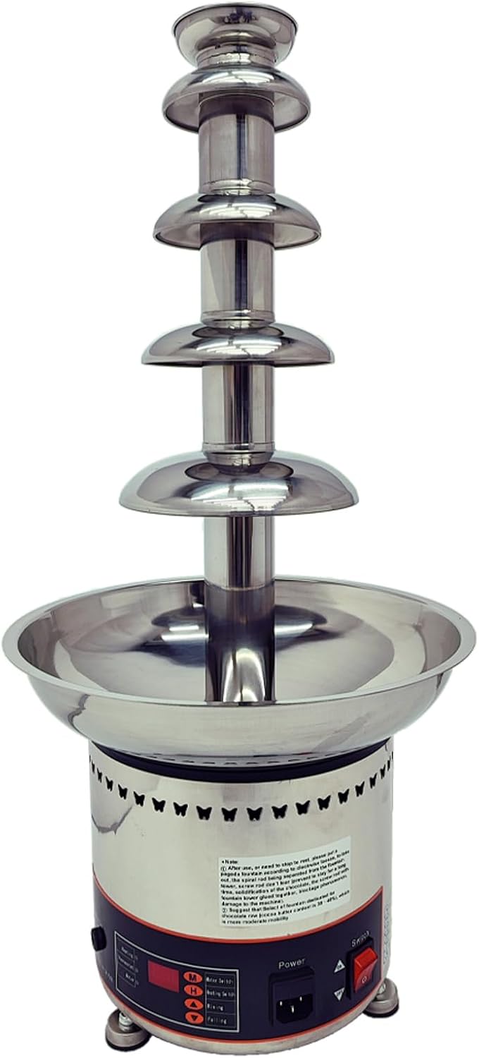 Yokoma 5-Tier Electric Chocolate Waterfall Fountain Machine 8.8lb Capacity, Digital Control, Stainless Steel Hot Chocolate Fondue Fountain for Birthday Parties Wedding Events