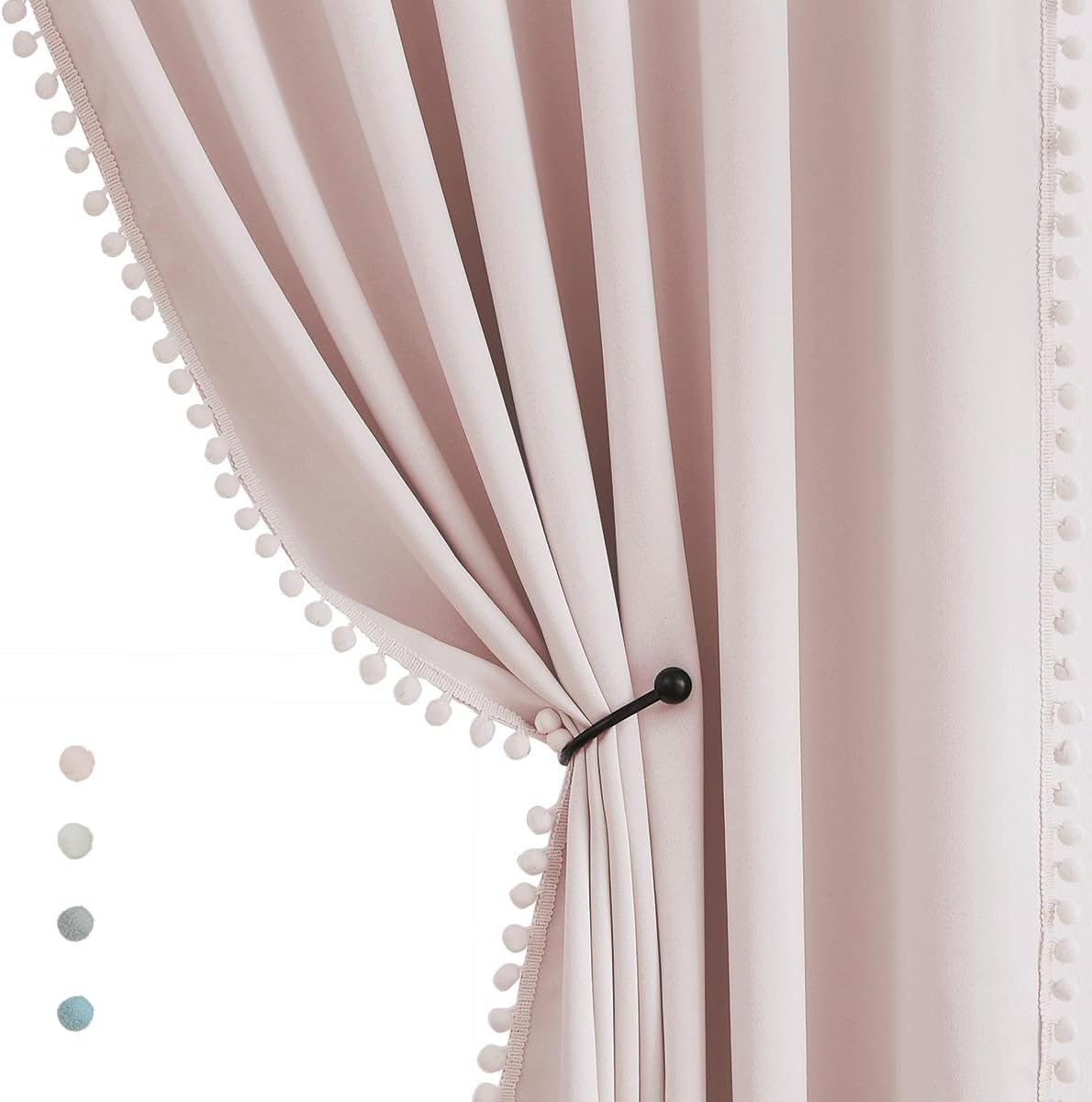 Pompom Blackout Curtains for Bedroom Pink Girls 84 inch Energy Efficient Thermal Insulated Living Room Darkening Curtain Panels for Kitchen Nursery Room 52" w x2 Panels Rod Pocket