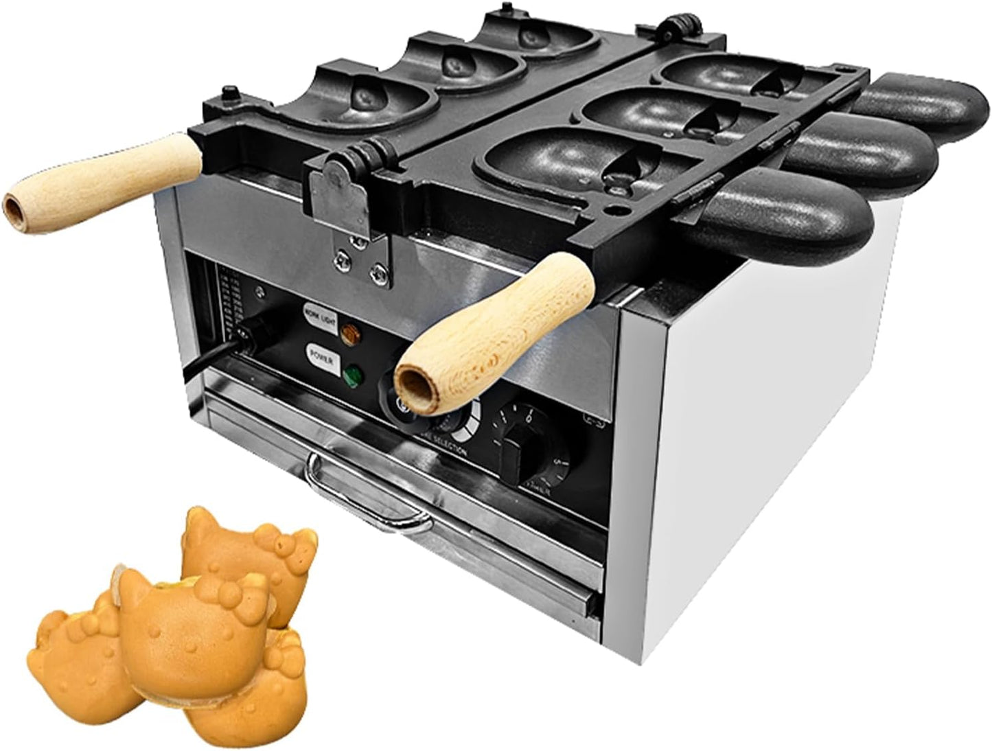 Katie Cat Ice Cream Waffle Makerr 110V/Waffle Cone Maker/Stainless Steel Animal Waffle Maker/50-300℃/122-572℉ Adjustable