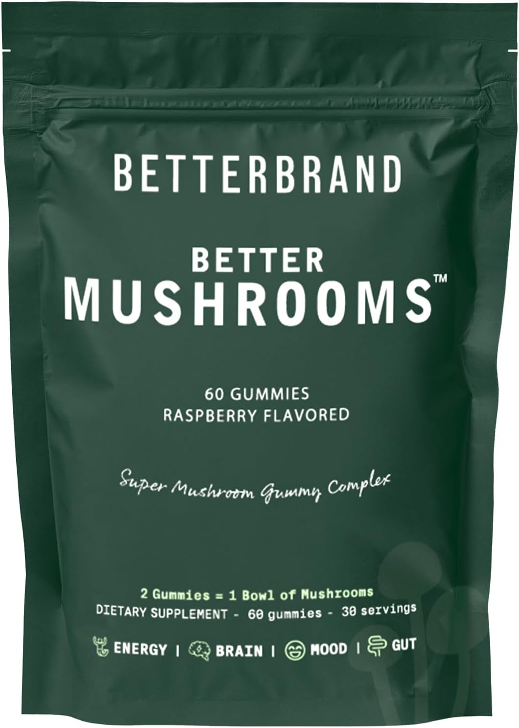 Betterbrand BetterMushrooms Mushroom Gummies to Support Gut Health, Metabolism, Energy, Focus - Lion's Mane, Cordyceps, Chaga & Maitake Mushroom Supplement - Maintains Healthy Immune System