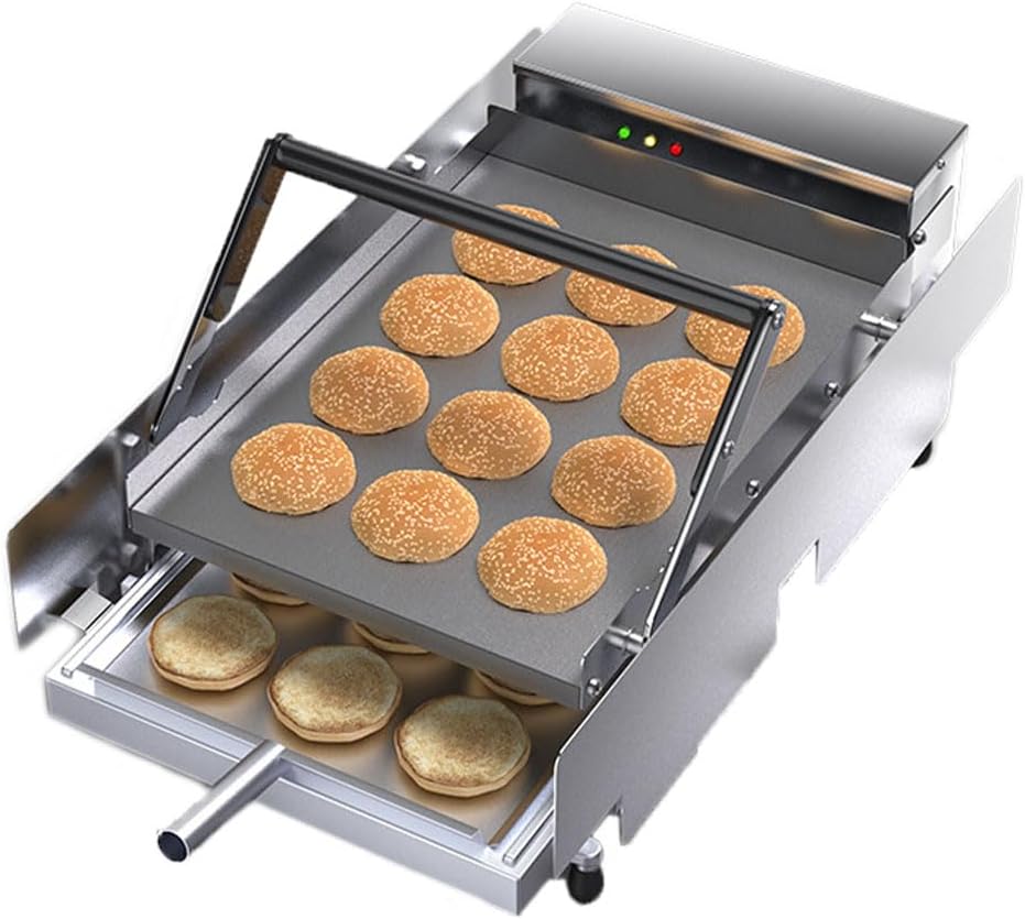 Double Layer Bake Hamburger Toaster with 50-300℃ Adjustable Temperature, 800/2400W Stainless Steel Hamburger Bun Steamer (B)