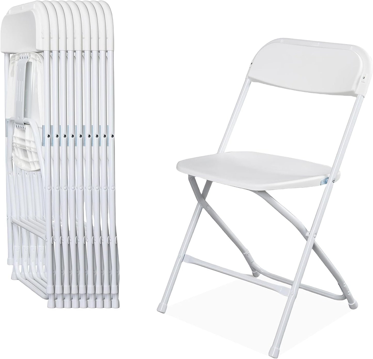 OLLODOT 10 Pack White Folding Chairs with 350-LBS Capacity, Plastic Foldable & Portable Indoor Outdoor Chairs, Portable Commercial Seat with Steel Frame for Office, Party, Events, Wedding & Dinning
