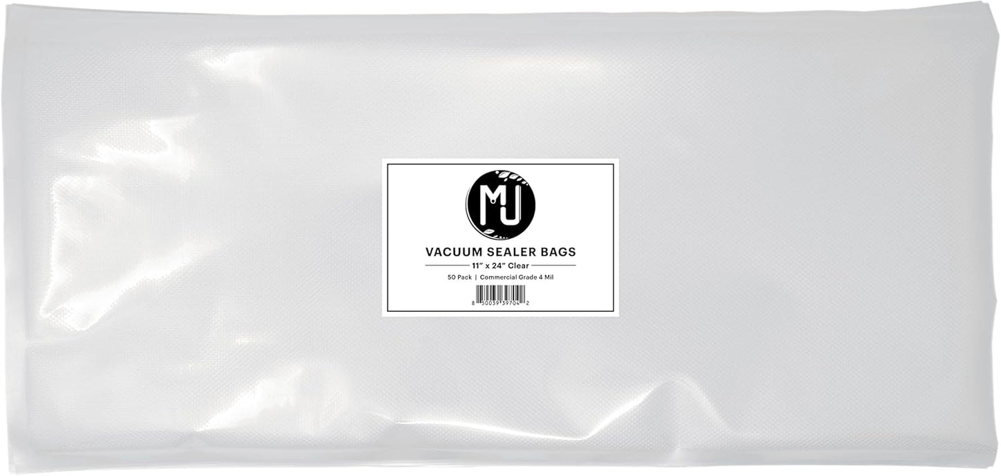 MJ Commercial-Grade Vacuum Sealer Bags for Food Storage, Sous Vide | Case of 500 (11" x 24" 4 Mil, Clear)