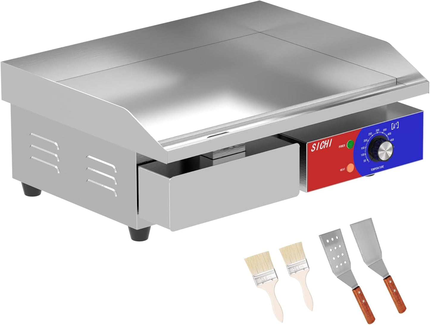 HTTSICHI 22\u2019\u2019 * 14\u2019\u2019 Commercial Electric Countertop Griddle -110V Flat Top Griddles w\/ 122-572°F Adjustable Temperature and Non-Stick, 3000W Stainless Steel Electric Griddle w\/ 10mm Thick carbon steel