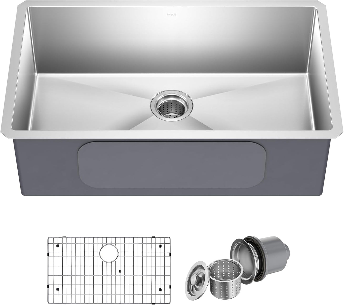 Kraus KHU100-32 Standart PRO 16 Gauge Undermount Single Bowl Stainless Steel Kitchen Sink, 32 Inch