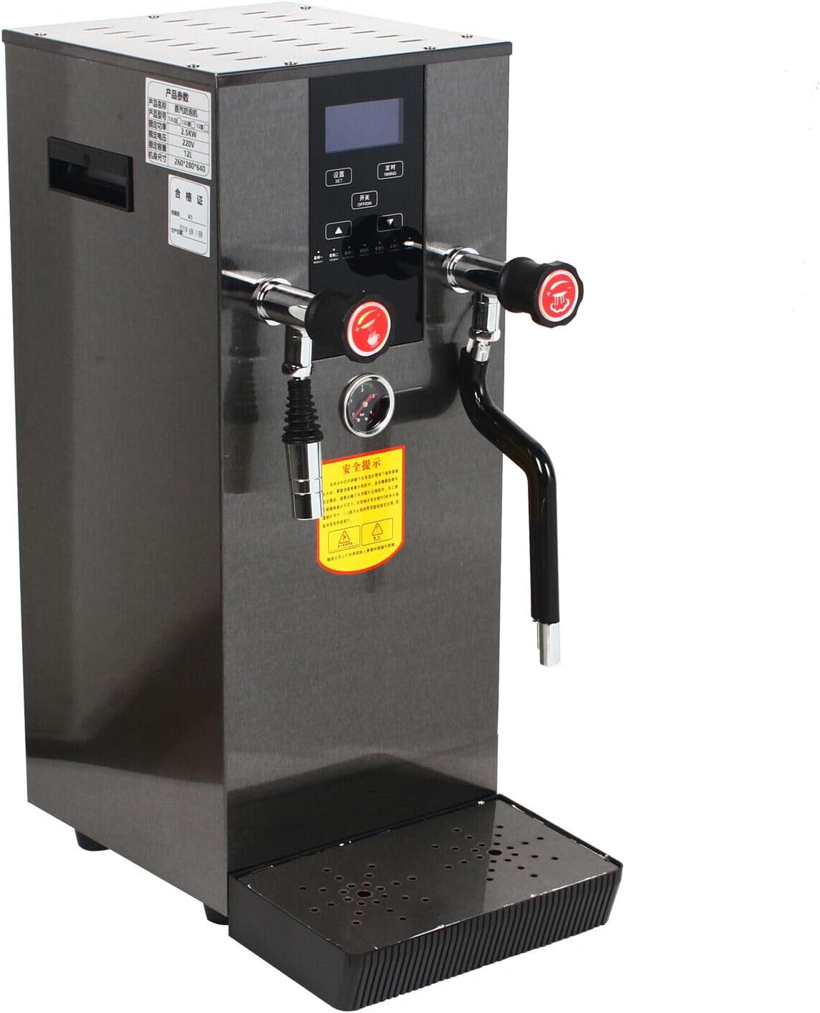 12L Commercial Milk Steamer&Frother, 4 IN 1 Milk Foam Maker with LED Display, 110v Stainless Steel Milk Steamer Machine Water Boiling Machine for Espresso Coffee Milk Tea