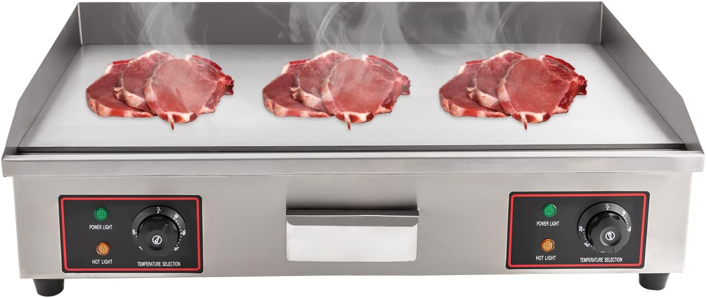 Electric Countertop Flat Top Griddle 3000W Food grade Stainless Steel Commercial Kitchen with Adjustable Temperature Control 122-572℉