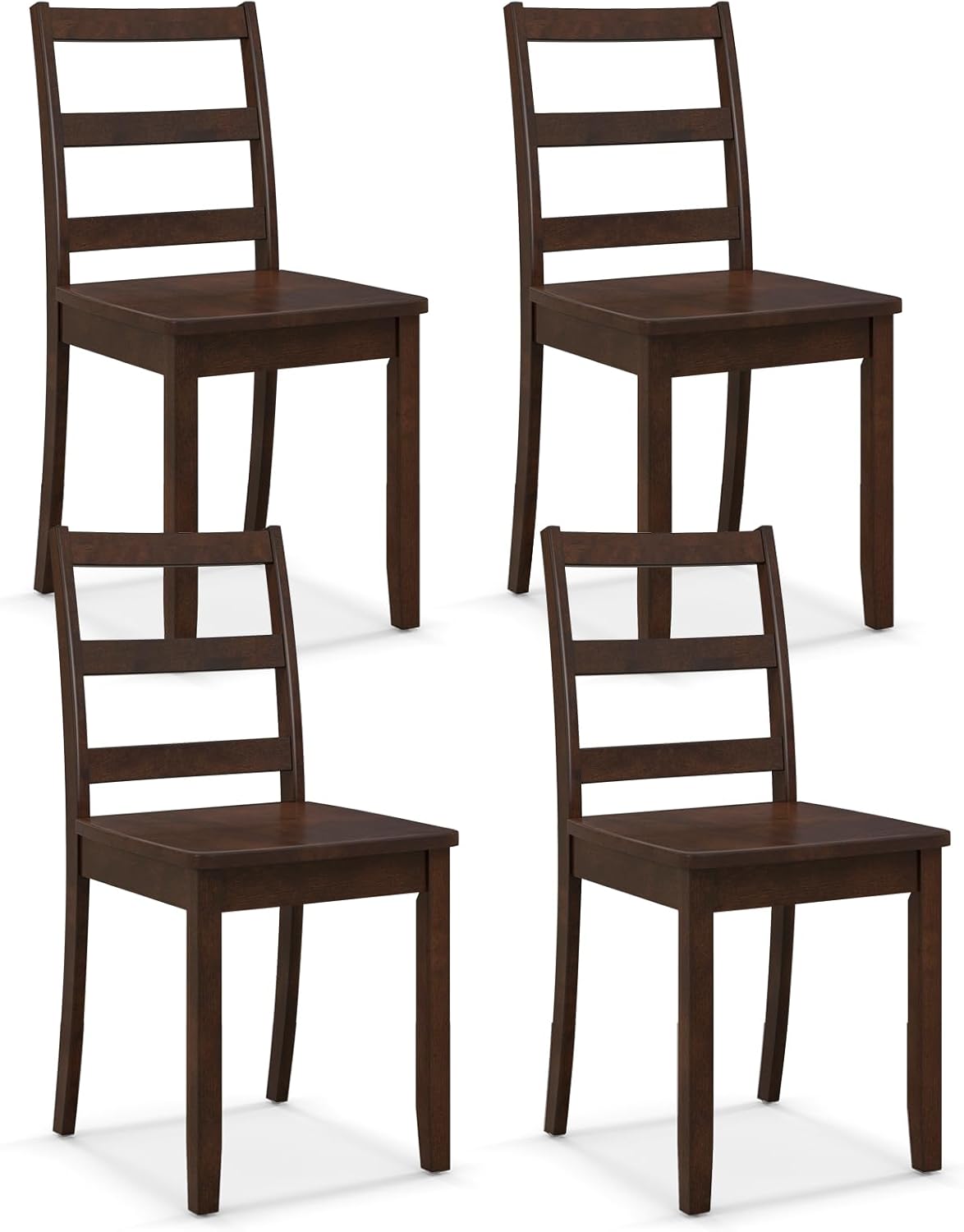 Giantex Wood Dining Chairs Set of 4 Walnut- Wooden Armless Kitchen Chairs with Solid Rubber Wood Legs, Non-Slip Foot Pads, Max Load 400 Lbs, Farmhouse Style High Ladder Back Dining Room Chairs
