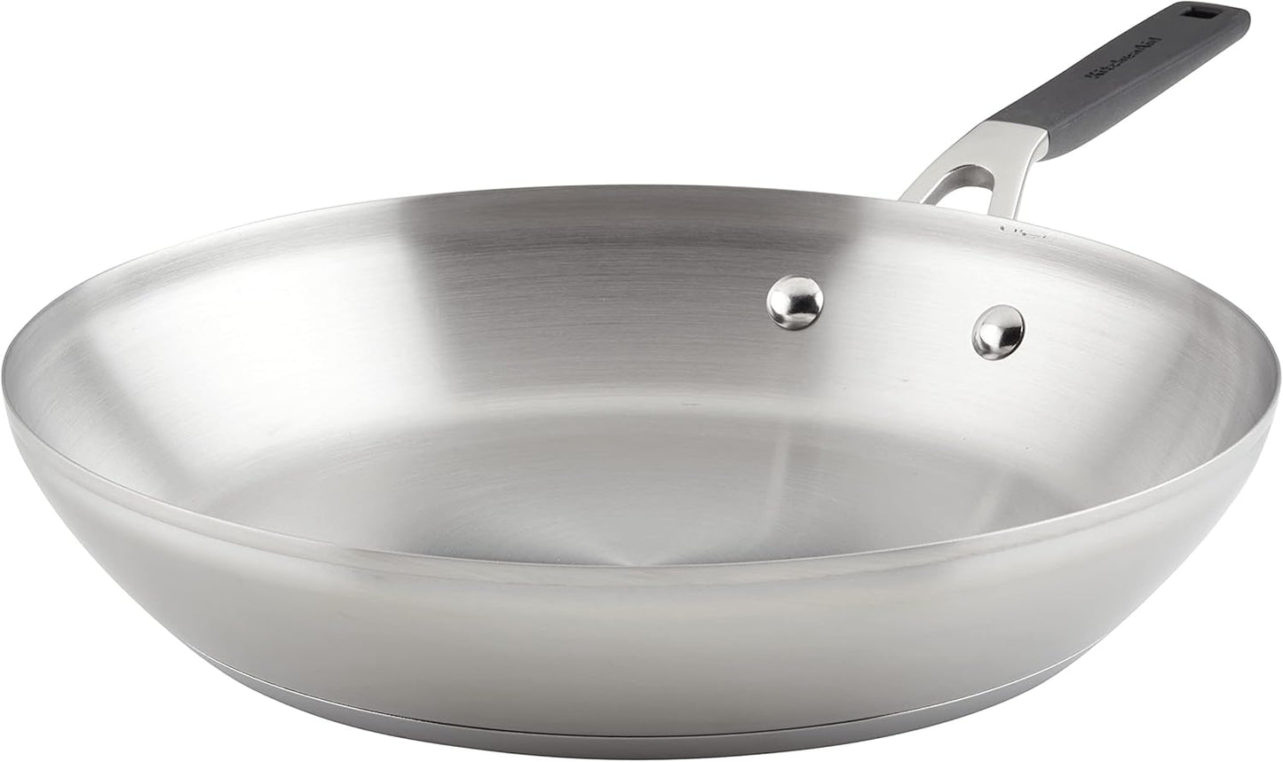 KitchenAid Stainless Steel Frying Pan/Skillet, 12 Inch, Brushed Stainless Steel