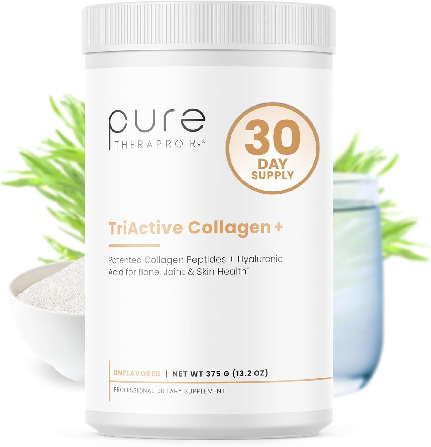 Pure Therapro Rx TriActive Collagen Plus, Collagen Powder for Hair, Skin, Nails, Bones & Joints, Hydrolyzed Collagen Powder w/Patented Peptides, Unflavored Multi Collagen Protein Powder, 30 Servings