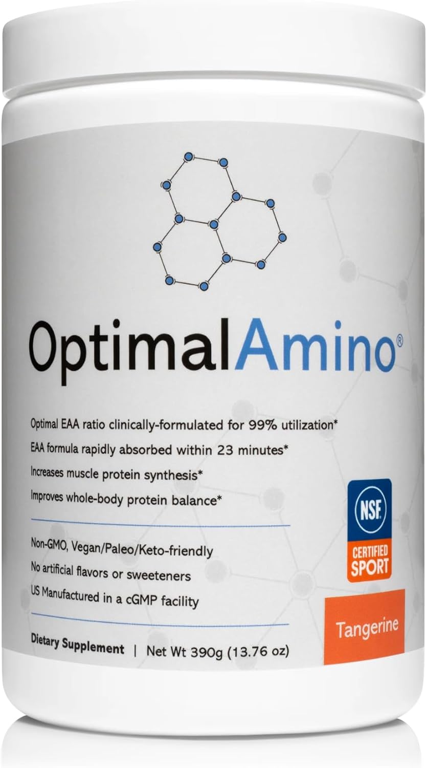 OptimalAmino Amino Acid Powder | 99% Utilized Essential Amino Acid (EAA) Supplement | Pre\/Post Workout & Muscle Recovery | NSF for Sport Certified | Tangerine Flavor