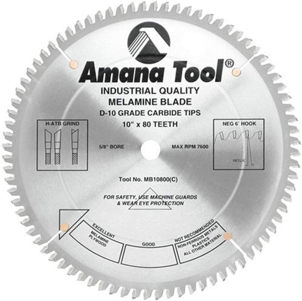 Amana Tool - MB10800 Carbide Tipped Double-Face Melamine 10" Dia x 80T H-ATB, -6 Deg