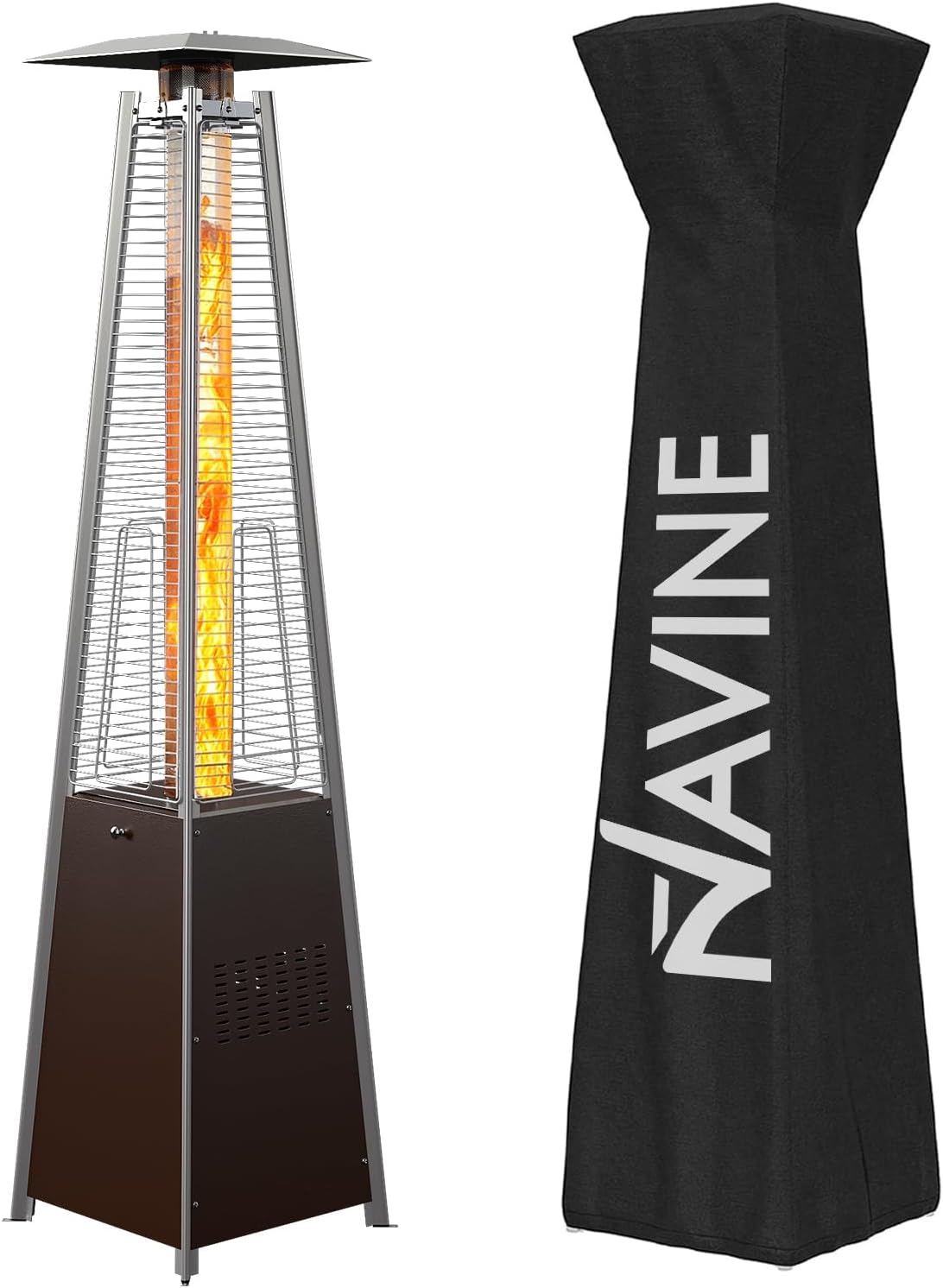 NAVINE Pyramid Patio Heater,48,000 BTU Outdoor Propane Patio Heater with Detachable Wheels and Protective Cover for Terrace, Garden,Poolside (Hammered Bronze)