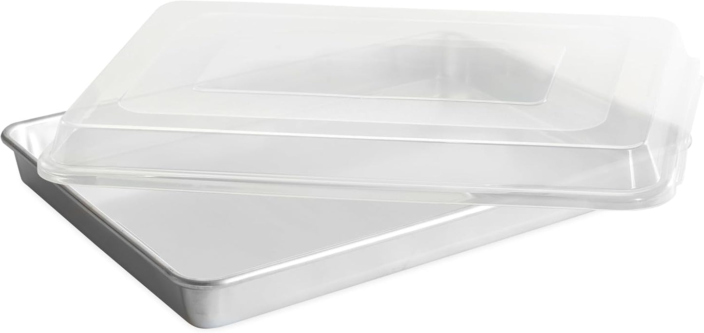 Nordic Ware Extra Large High-Sided Baking Pan, 21.1 x 15 x 2 inches, XL Big baking pan Natural Uncoated Aluminum, Reinforced Steel Rim Prevents Warping, Big Batch with Lid