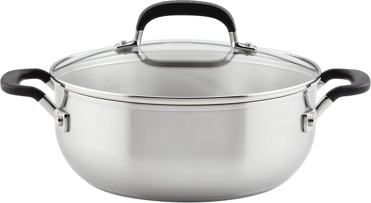 KitchenAid 71021 Stainless Steel Casserole with Lid, 4 Quart - Brushed Stainless Steel
