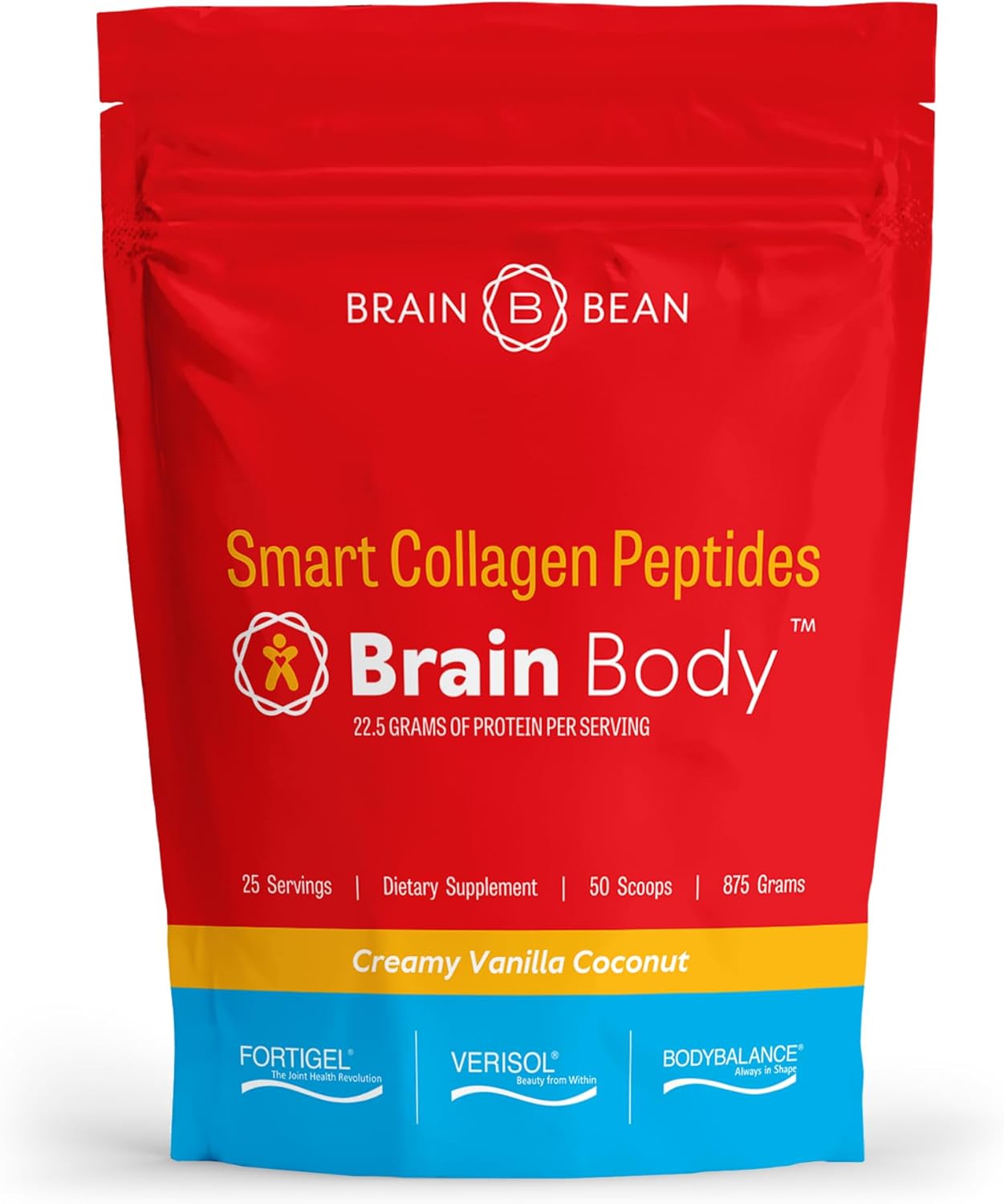 Brain Body Collagen Peptides Powder - Vital Protein & Collagen Supplement for Women & Men - Hydrolyzed Type I & III for Hair, Skin, Nails & Joint Health - 25 Servings - Creamy Vanilla Coconut - 875g