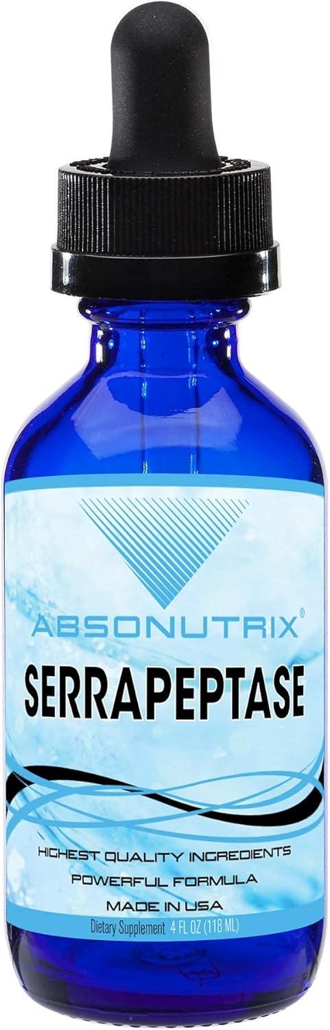 Absonutrix Serrapeptase Enzyme 583mg, 4 Fl oz, 250000 spu per Serving, 120 Servings, High Bioavailability, Quick Absorption, GMP-Certified, Non-GMO, Plant Based, Made in USA