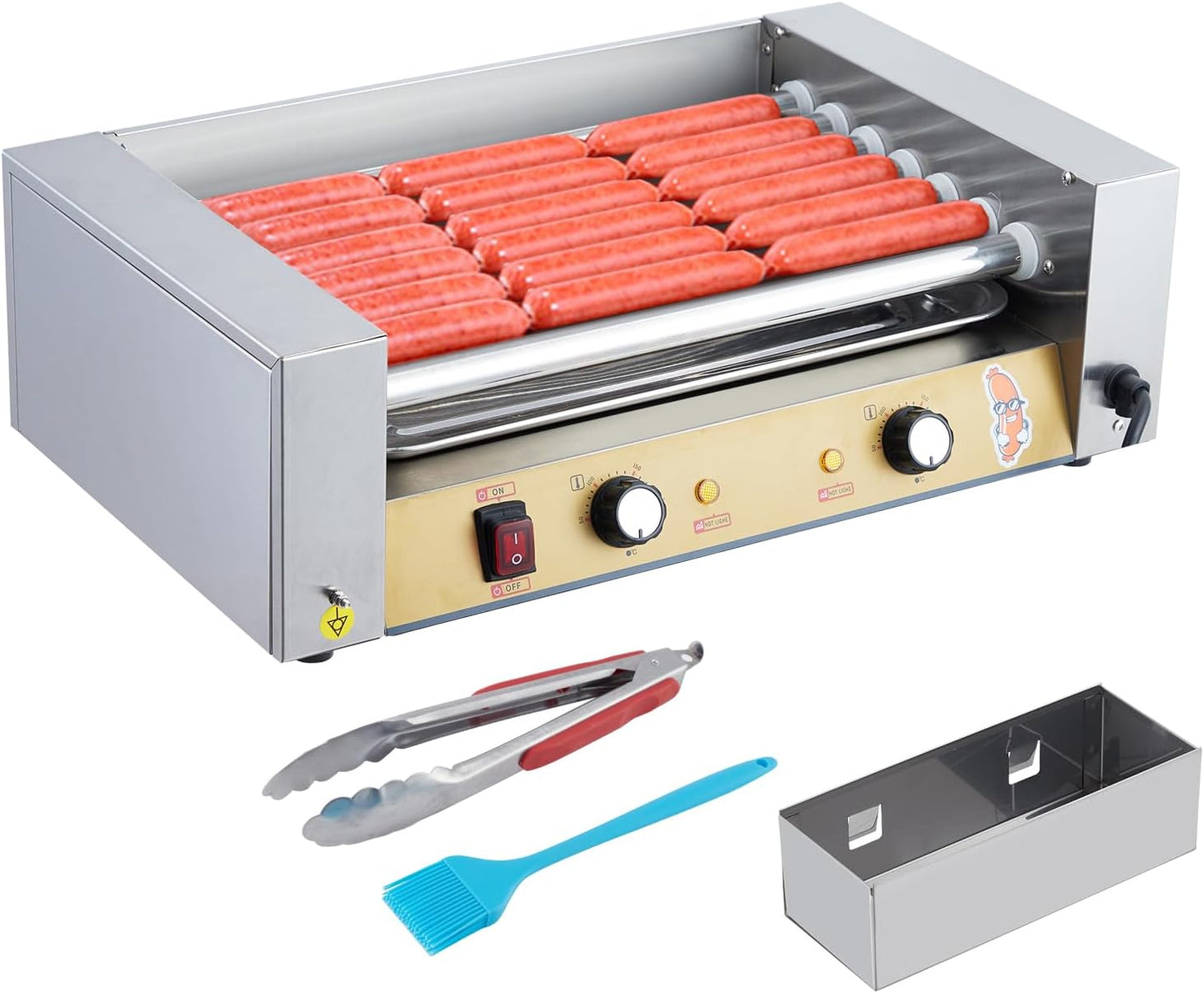 Hot Dog Roller - Sausage Grill Cooker Machine, Stainless Steel Hotdog Roller Grill With Removable Drip Tray, Dual Temp Control, Hot Dog Machine for Home Commercial Party (7 Roller 1050W)