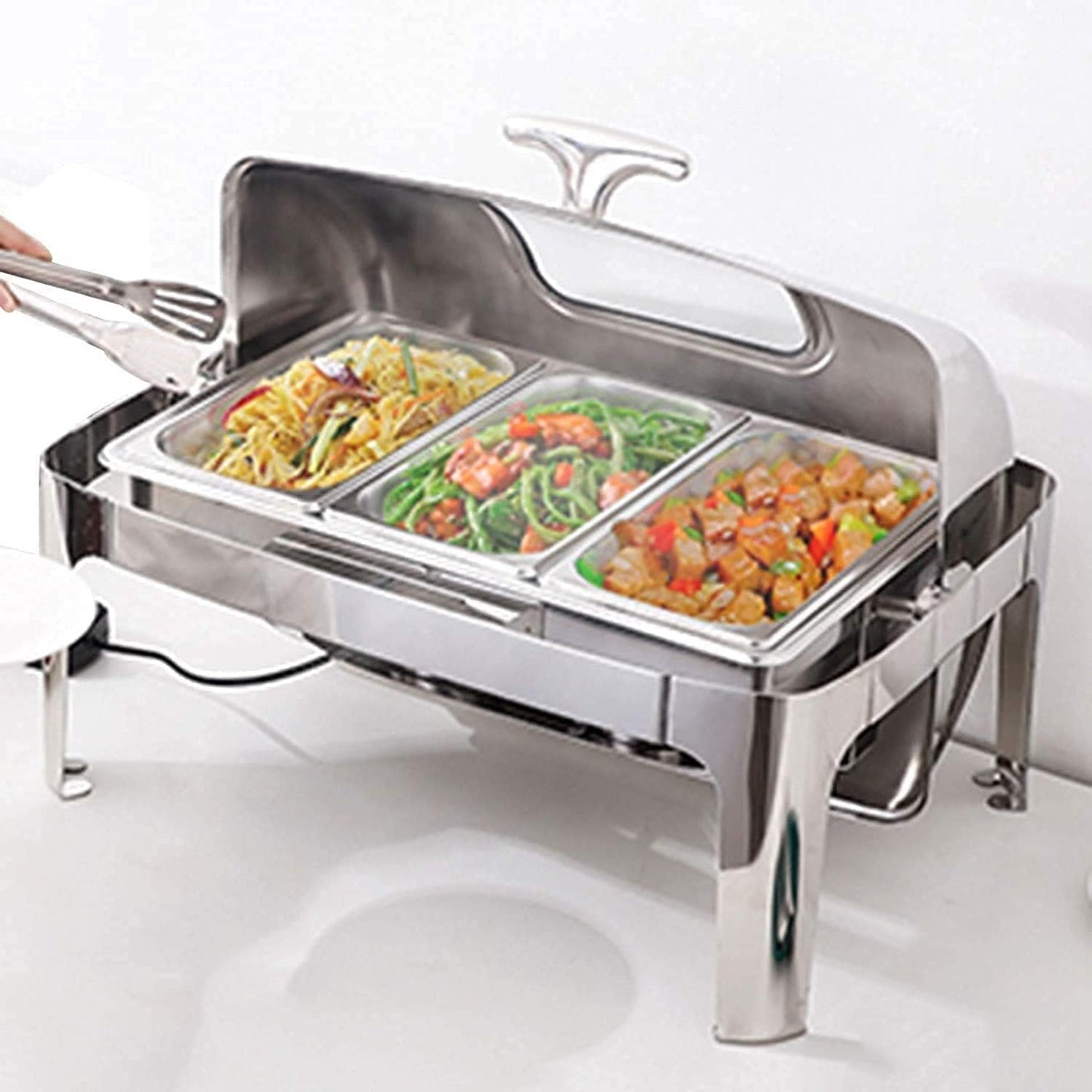 Food Warmer ,Banquet Appliance, Stainless Steel Stir-Fry Buffet Set with Visible Lid, 13L Commercial Buffet and Warmer for Keeping Food Warm