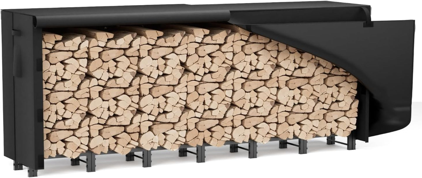 8FT Firewood Rack Cover, Heavy Duty Firewood Rack Outdoor With Cover, Waterproof Windproof Sun-Proof Wood Rack Cover, Firewood Storge Cover With Zipper And Openable Front Flap