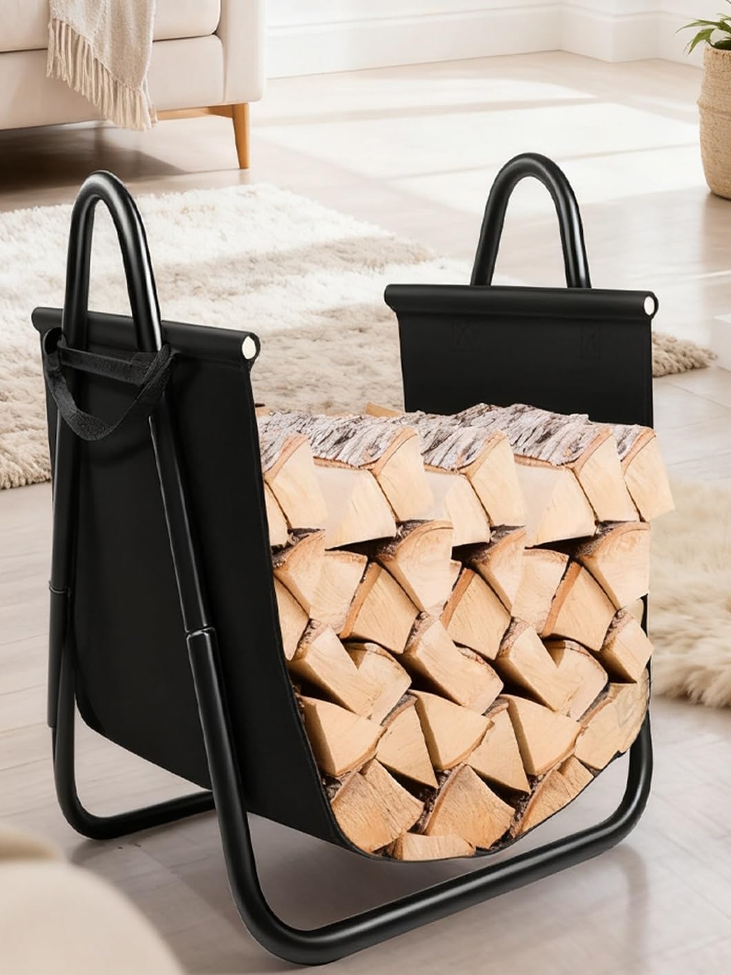 Capacity Firewood Rack with Carry Bag,Indoor Outdoor Log Holder, Steel Wood Storage Basket with Handles for Fireplace, Patio, Garden