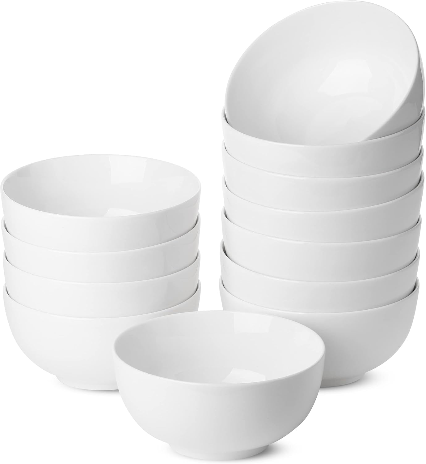 Brew To A Tea BTaT- White Soup Bowls Set of 12, 16 Ounces, Porcelain Dishes for Soup, Rice, Salad, Noodle, Microwave, Oven, Freezer & Dishwasher Safe, Deep White Cereal Bowls for Kitchen