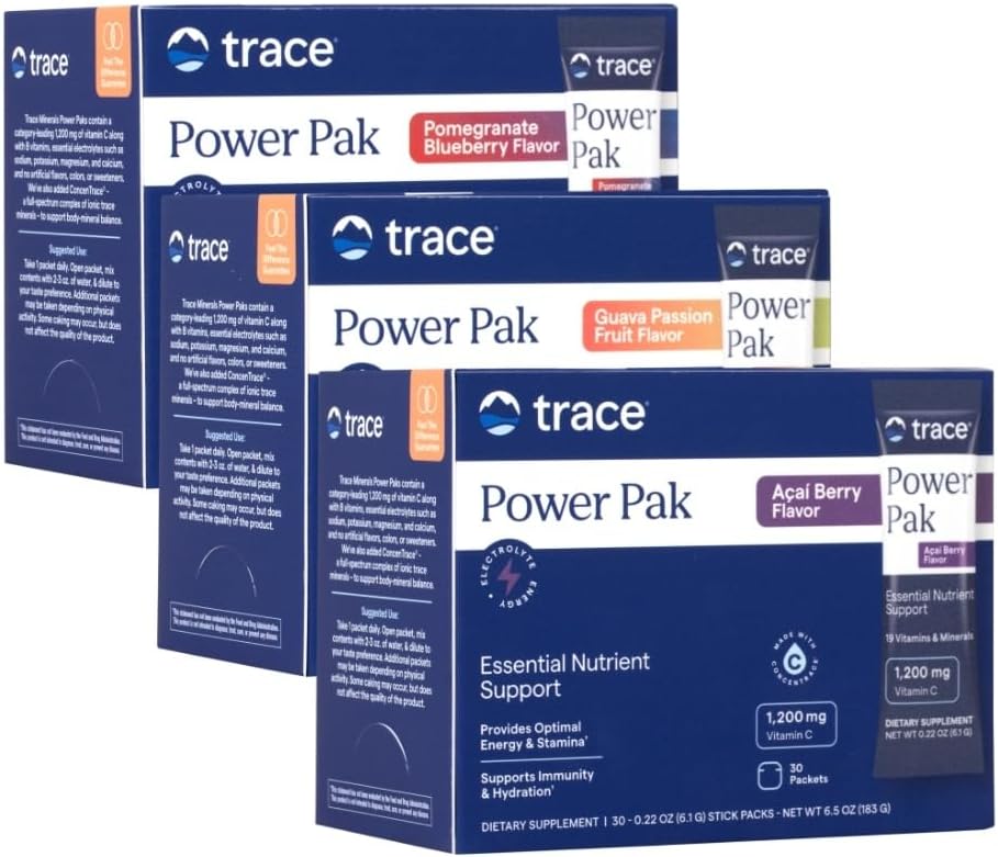 Trace Minerals Power Pak - Daily Health Supplement with Vitamins & Minerals - Supports Immune Health & Hydration - Acai Berry, Pomegranate Blueberry, Guava Passion Fruit (30 Servings)