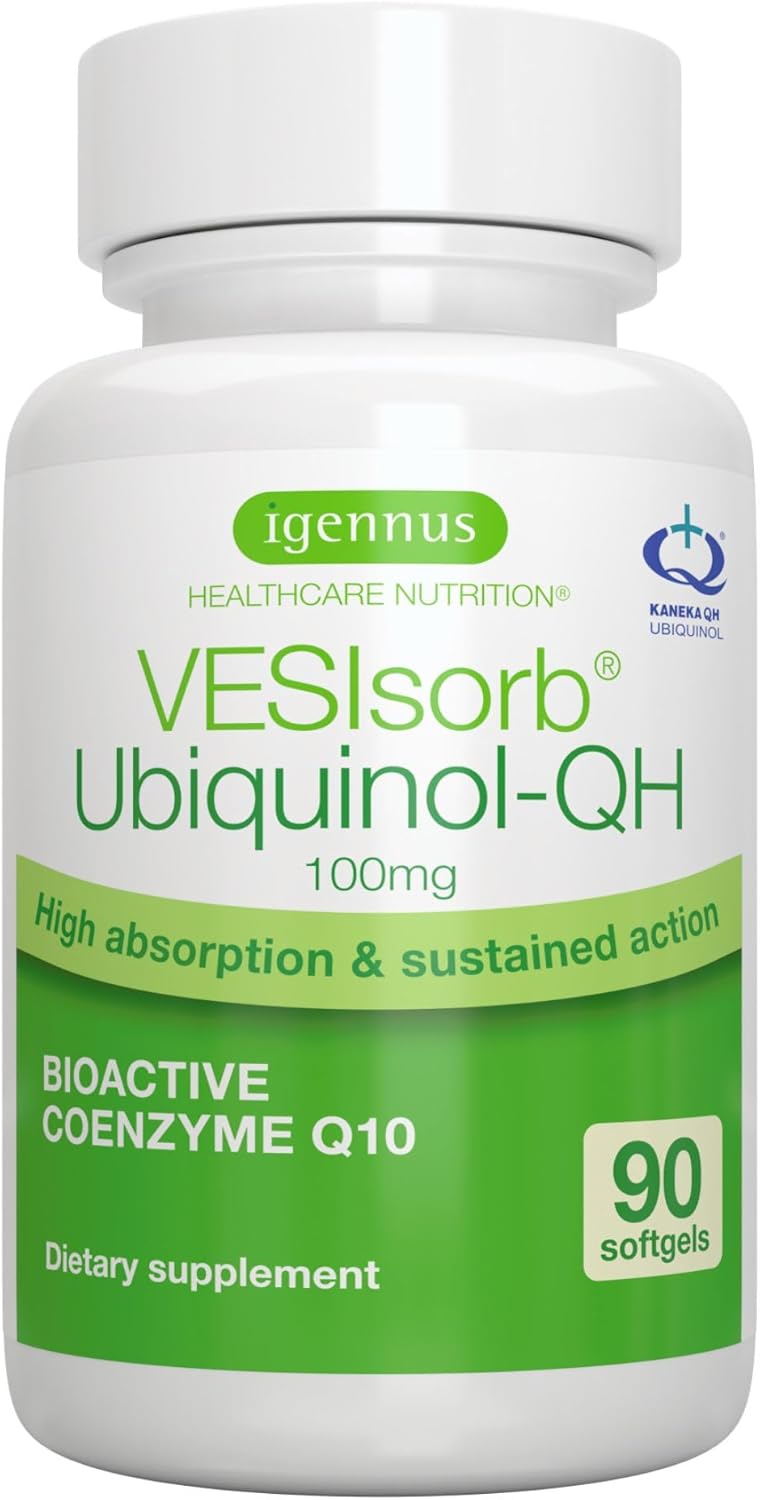 Igennus Advanced VESIsorb Ubiquinol 100mg 90 Softgels, 600% Bioavailability, Fast-Acting Water-Soluble Coenzyme Q10 Supplement for Energy & Heart, 3-Month Supply